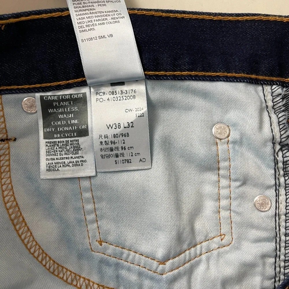 Levis 513 Jeans Mens 38x32 Blue Slim Straight Jeans Indigo Denim Preppy Grunge